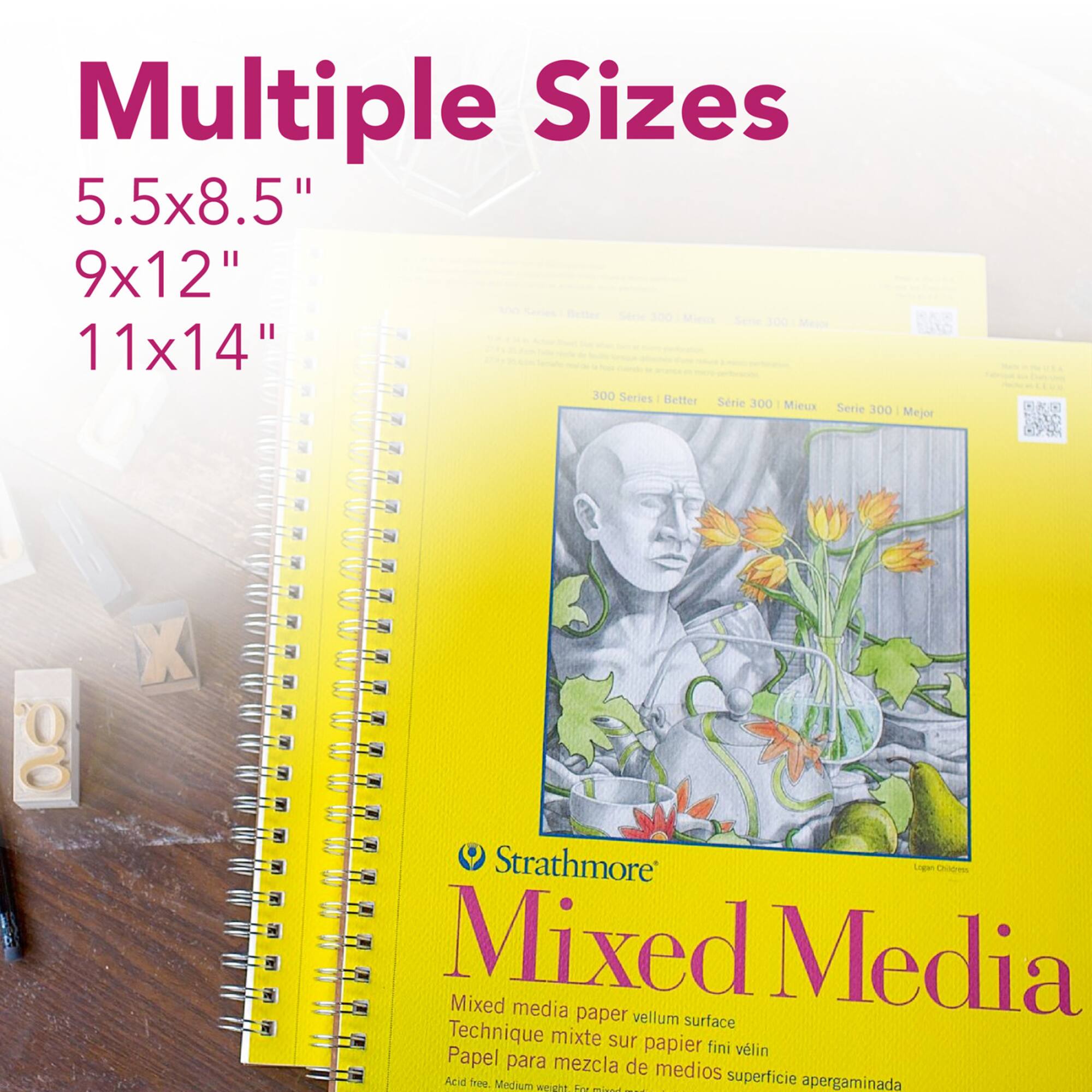 Strathmore Mixed Media Paper Pad, 300 Series, 40 Sheets, 9" x 12"